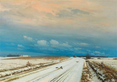 A cart in a cloudy winter landscape., 1876, Anders Andersen-Lundby