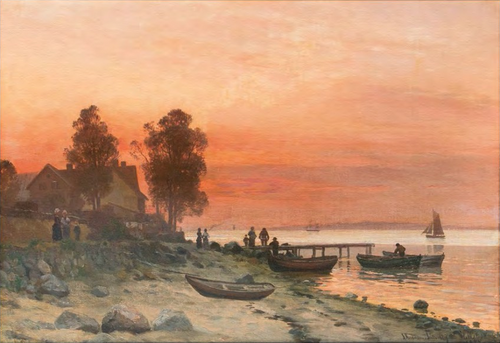 Evening on the beach at Helleæk., 1885, Anders Andersen-Lundby