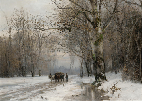 Winter landscape with a horse-drawn cart., 1887, Anders Andersen-Lundby