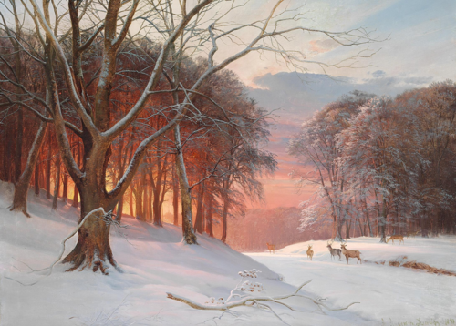A winter day with the trees illuminated by the sunset., 1892, Anders Andersen-Lundby