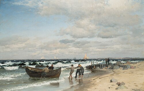 Fishermen on a beach., 1885, Anders Andersen-Lundby