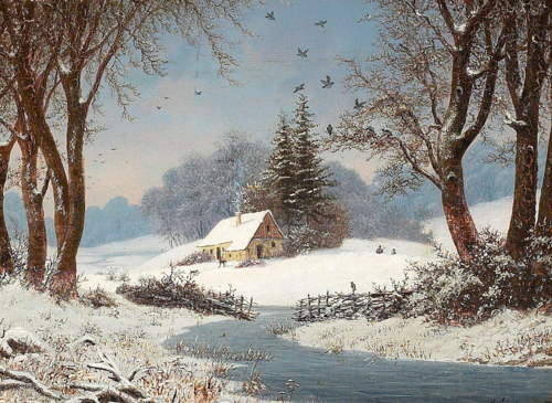 Winter landscape with a house near a river., 1875, Anders Andersen-Lundby