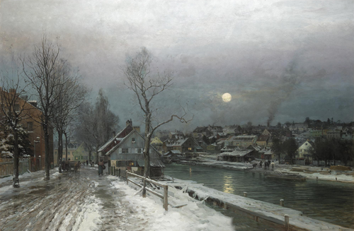 A Busy Town in Moonlight, 1882, Anders Andersen-Lundby