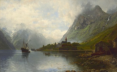 Steamboat pier in Nærøyfjorden, 1894, Anders Monsen Askevold