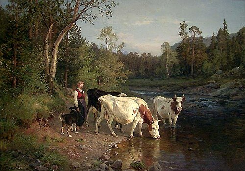 Evening at the Riverside, 1870, Anders Monsen Askevold