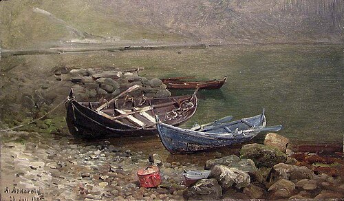 Boats at the Seaside, 1885, Anders Monsen Askevold
