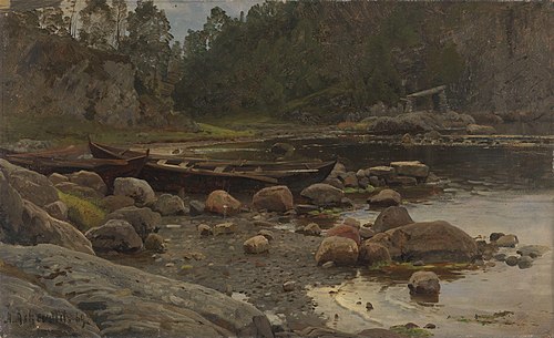 Waterside with Boats, 1869, Anders Monsen Askevold