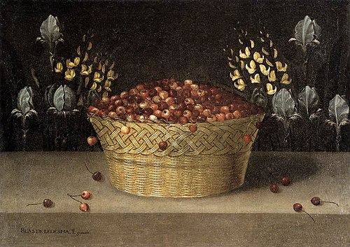 Basket of Cherries and Flowers, 1620, Blas de Ledesma