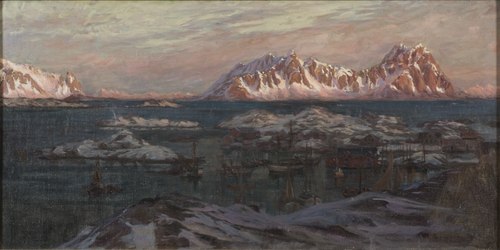 Fishing Harbour with Sunlit Mountains. Study from North Norway, , Anna Boberg