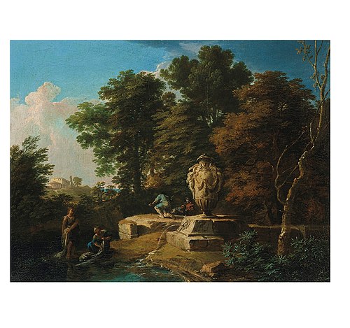 An Italianate landscape with washerwomen and shepherds, , Andrea Locatelli