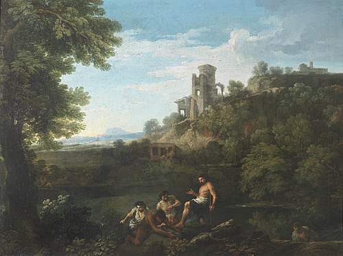Paesaggio con pescatori ed edifici, , Andrea Locatelli