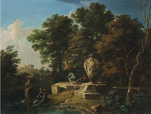 An Italianate landscape with washerwomen and shepherds …, , Andrea Locatelli