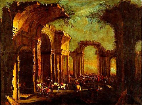 Roman Ruins with Mounted Knights, 1750, Andrea Locatelli