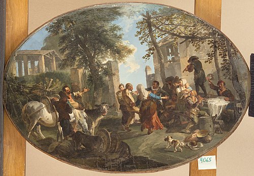 Tanzende Bauern vor einer Scheune, 1740, Andrea Locatelli