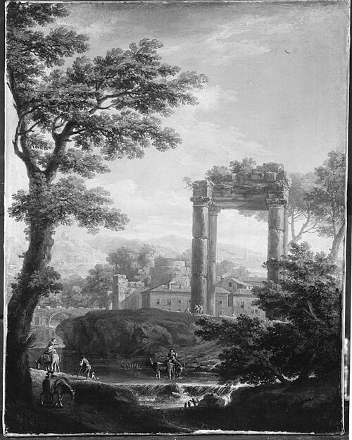 Ideallandschaft mit Tempelruine (Art des), 1700, Andrea Locatelli