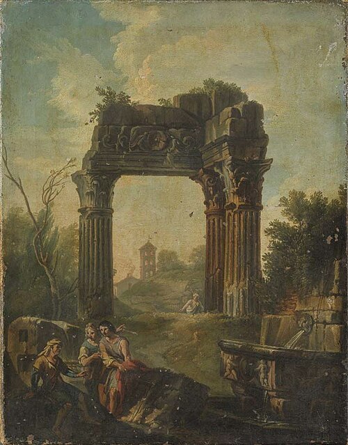 Architekturbild mit Vespasianstempel am Forum Romanum (Kopie nach), 1700, Andrea Locatelli