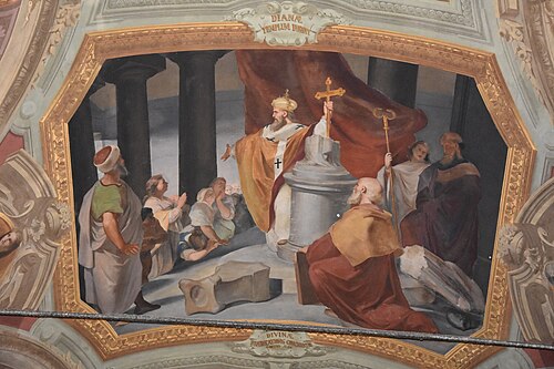 Saint Nicholas destroys the temple of Diana, 1860, Francesco Gandolfi