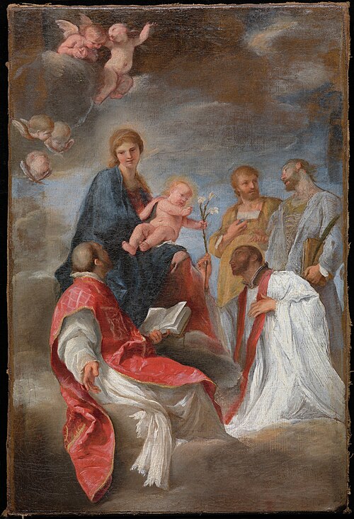 The Madonna and Child with Saints Ignatius of Loyola, Francis Xavier, Cosmas and Damian, 1629, Andrea Sacchi