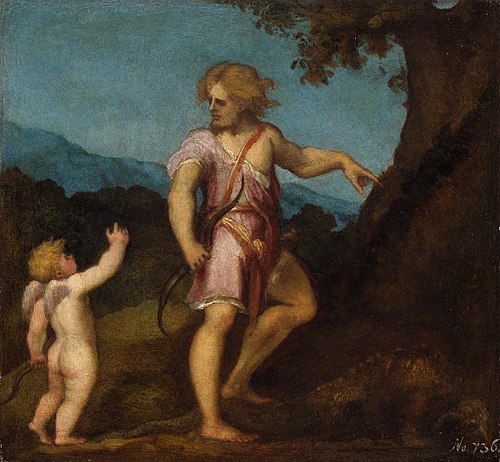 Apollo and Eros, 1543, Andrea Schiavone
