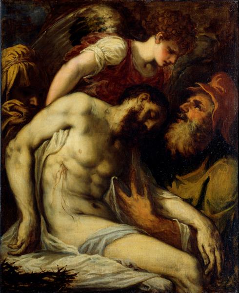 Dead Christ supported by Angels, 1550, Andrea Schiavone