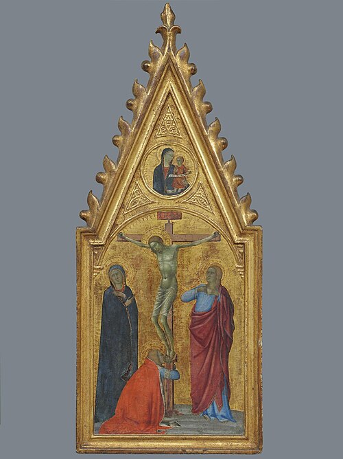 The crucifixion under a Madonna in a medallion, 1380, Andrea Vanni