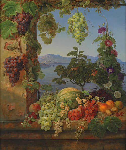 Frugter i et italiensk landskab, 1844, Christine Løvmand