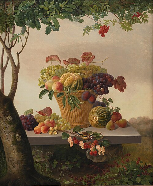 A Basket of Fruit in a Landscape, 1832, Christine Løvmand