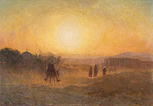 Man on a Donkey with Sunset, 1909, Brian Hatton