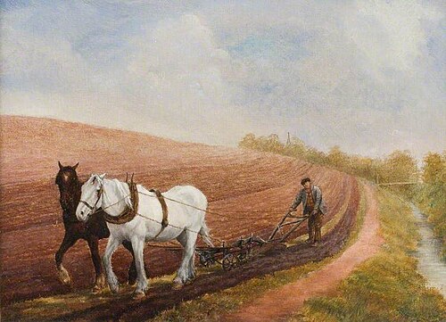 Two Horses Ploughing, 1899, Brian Hatton