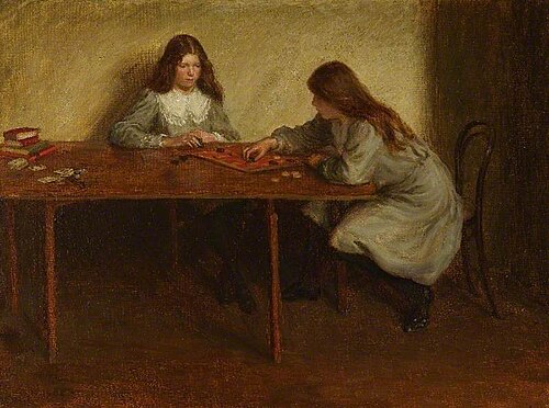 Playing Draughts, the Artist's Sisters, 1908, Brian Hatton