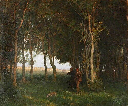 Two 'Guns' in a Wood with a Dog, 1909, Brian Hatton