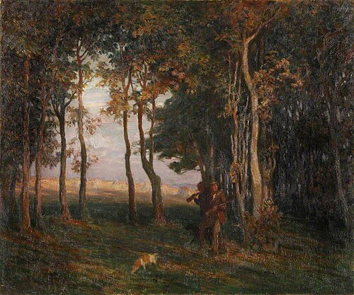 Two 'Guns' in a Wood with Dog, 1909, Brian Hatton