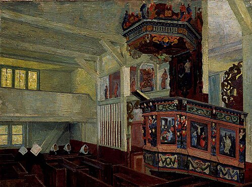 Vågå Church before the Service, 1906, Anna Schønheyder
