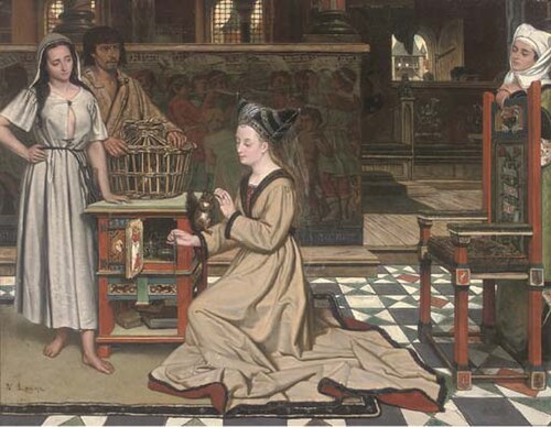 A maiden feeding squirrels, 1850, Victor Lagye
