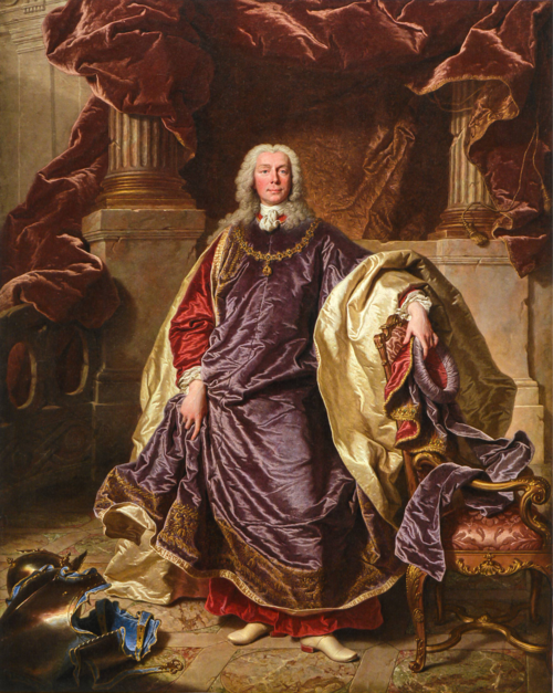 Portrait of Prince Joseph Wenzel I of Liechtenstein in the full regalia of the Order of the Golden F, 1740, Hyacinthe Rigaud