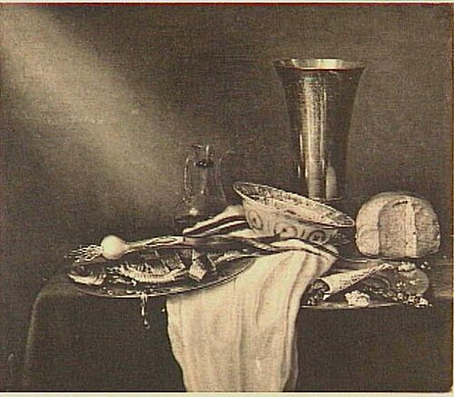 Still life with herring and onions, 1664, Maerten Boelema de Stomme