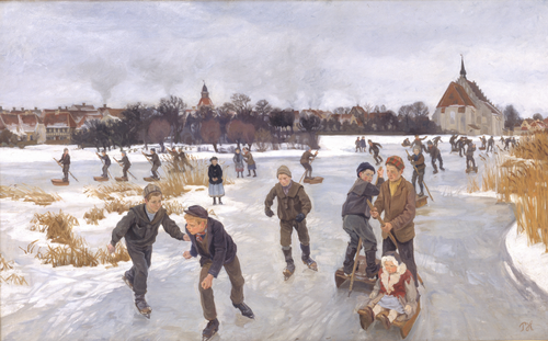 Children skating outside Fåborg, 1901, Peter Hansen