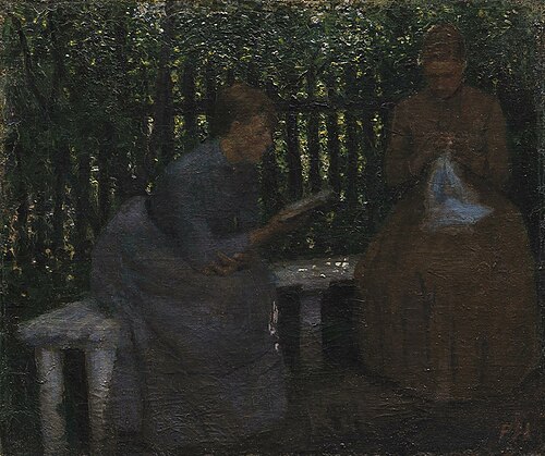 To unge piger i et lysthus, 1884, Peter Hansen