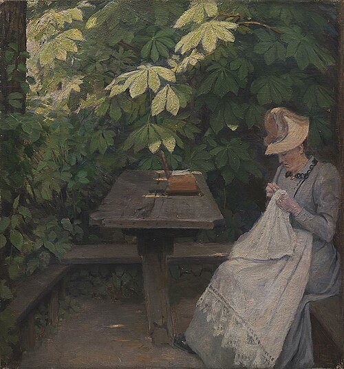 En sommerklædt dame i et lysthus, 1891, Poul Simon Christiansen
