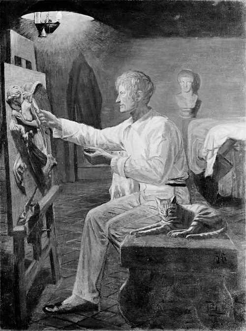 Thorvaldsen modellerer "Natten", 1901, Poul Simon Christiansen