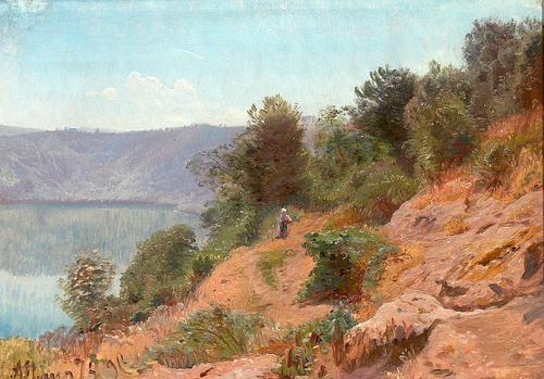 View of Lake Albano, Italy., 1874, Godfred Christensen