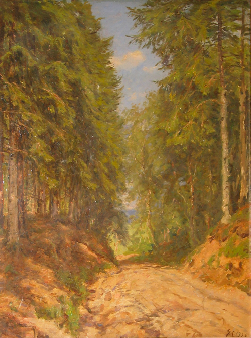 A path in a pinewood., 1922, Godfred Christensen