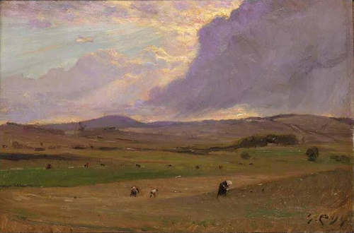 Harvesting at sunset., 1894, Godfred Christensen