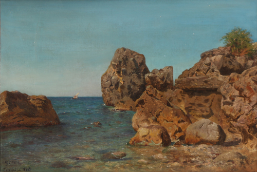 A rocky coast near Terracina, Italy., 1874, Godfred Christensen