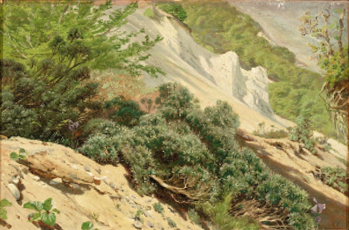 Landscape from Møns Klint with creeping willows., 1871, Godfred Christensen