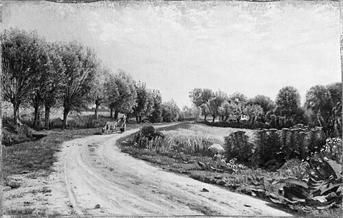 Country road with willow trees near Bækkeskov, 1890, Godfred Christensen