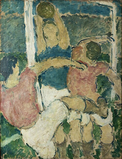 Fodboldspillere foran mål eller  Fodboldspillere i kamp, 1911, Harald Giersing