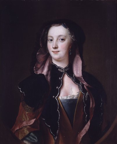 Dame i sort og rød dragt, 1750, Andreas Møller