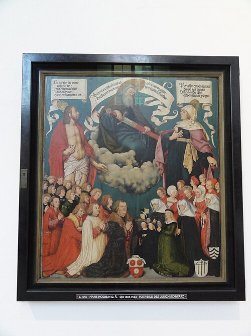Votivbild des Ulrich Schwarz: Christus und Maria als Fürbitter vor Gottvater, 1503, Hans Holbein l'Ancien