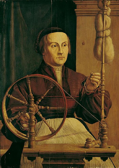 Woman sitting at the spinning wheel, 1529, Barthel Beham